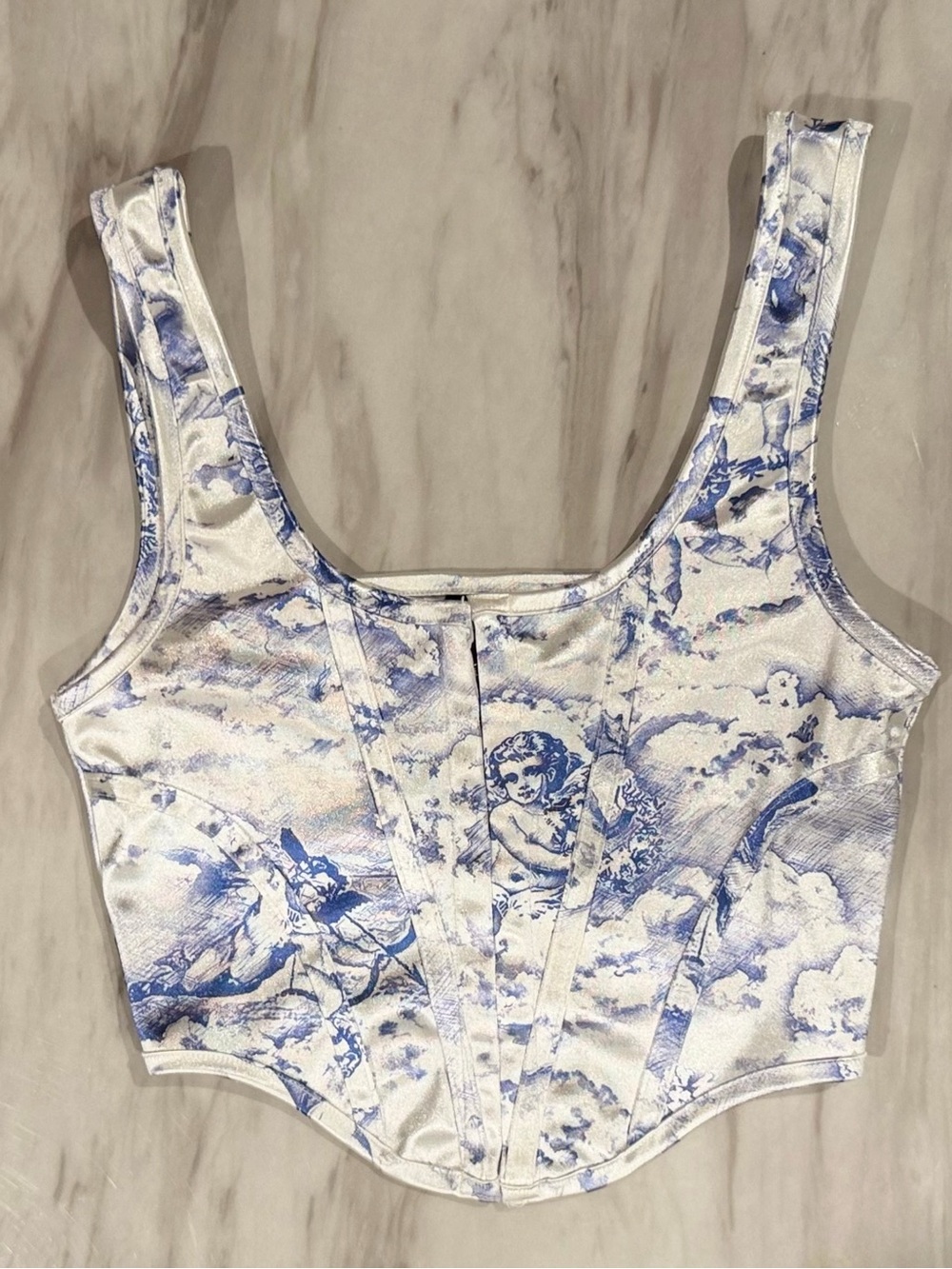 Motel Rocks Blue & White Angel Print Corset Tank Top